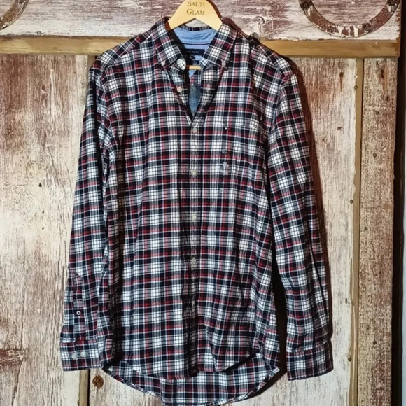 Tommy Hilfiger men's plaid flannel cotton/elastin classic fit button down medium - Picture 2 of 14